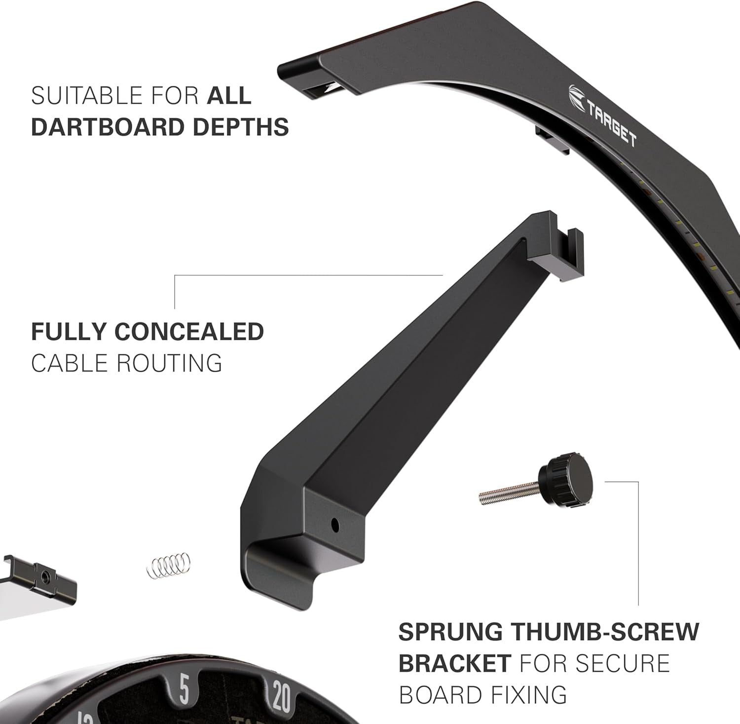 LED Dartboard Light - Bright Dart Board Lighting | Extra Long 3M Cable | Securely Fits All Dart Boards | Easy Assembly | Professional Darts Accessories